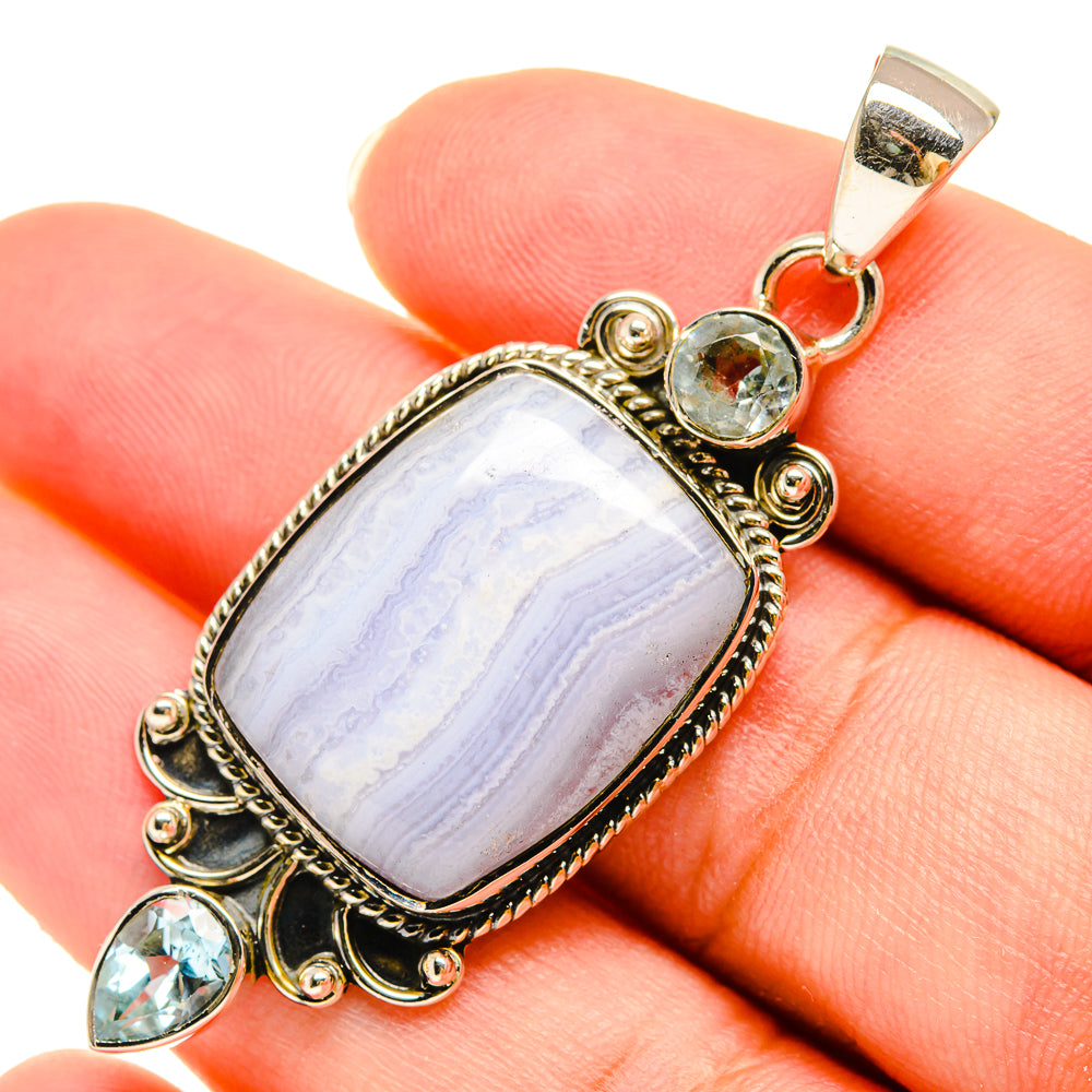 Blue Lace Agate Pendants handcrafted by Anasilvercos - PD5933
