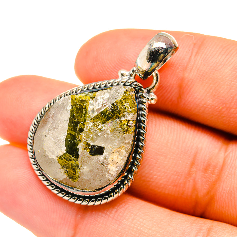 Green Tourmaline In Quartz Pendants handcrafted by Anasilvercos - PD6315