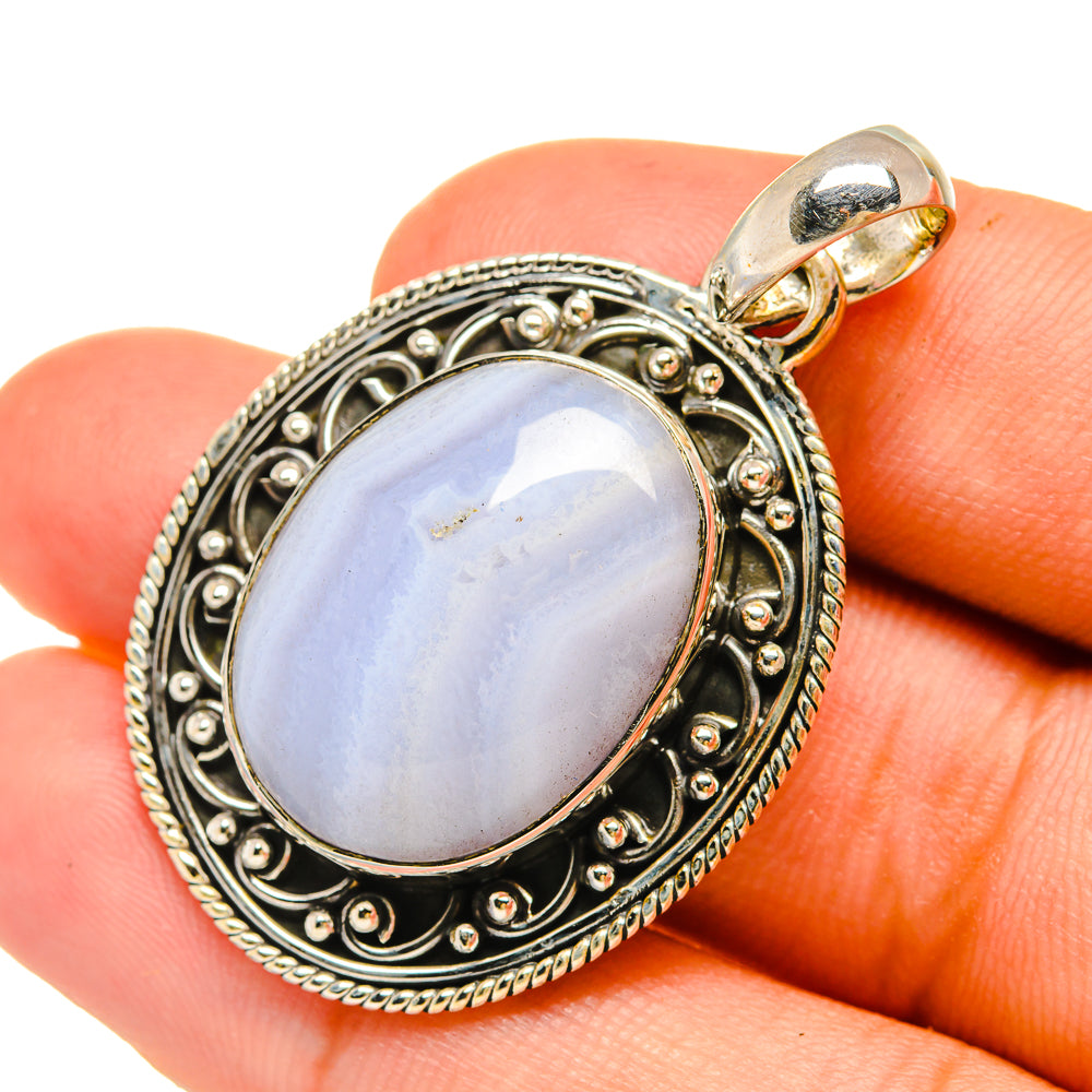 Blue Lace Agate Pendants handcrafted by Anasilvercos - PD6341