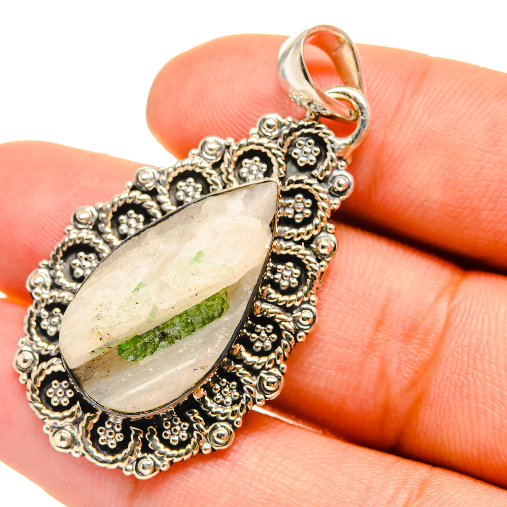 Green Tourmaline In Quartz Pendants handcrafted by Anasilvercos - PD6518