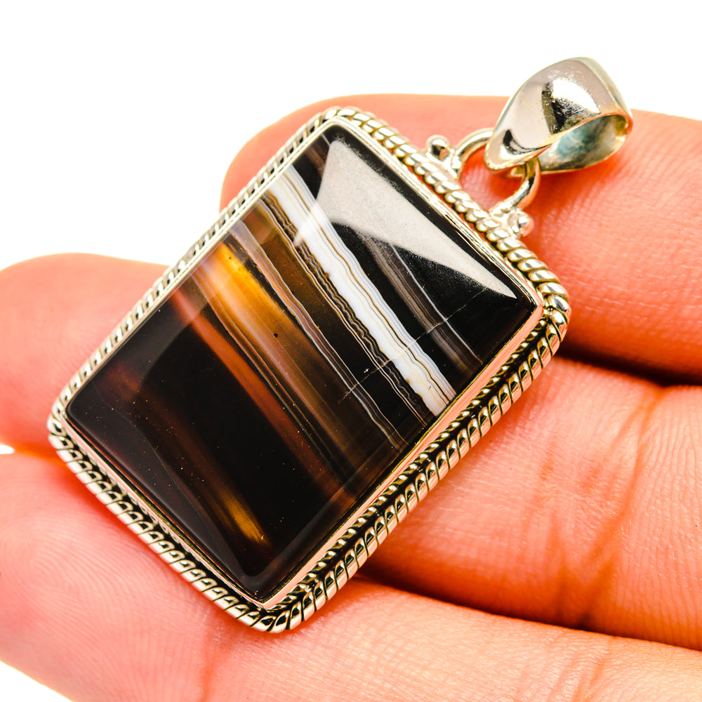Black Botswana Agate Pendants handcrafted by Anasilvercos - PD6713