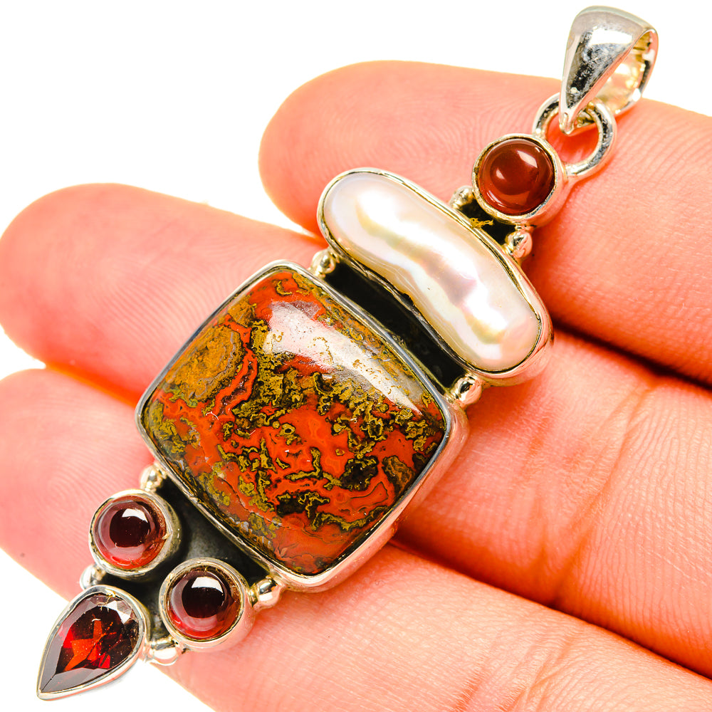 Red Jasper, Mother Of Pearl, Garnet Pendants handcrafted by Anasilvercos - PD6887