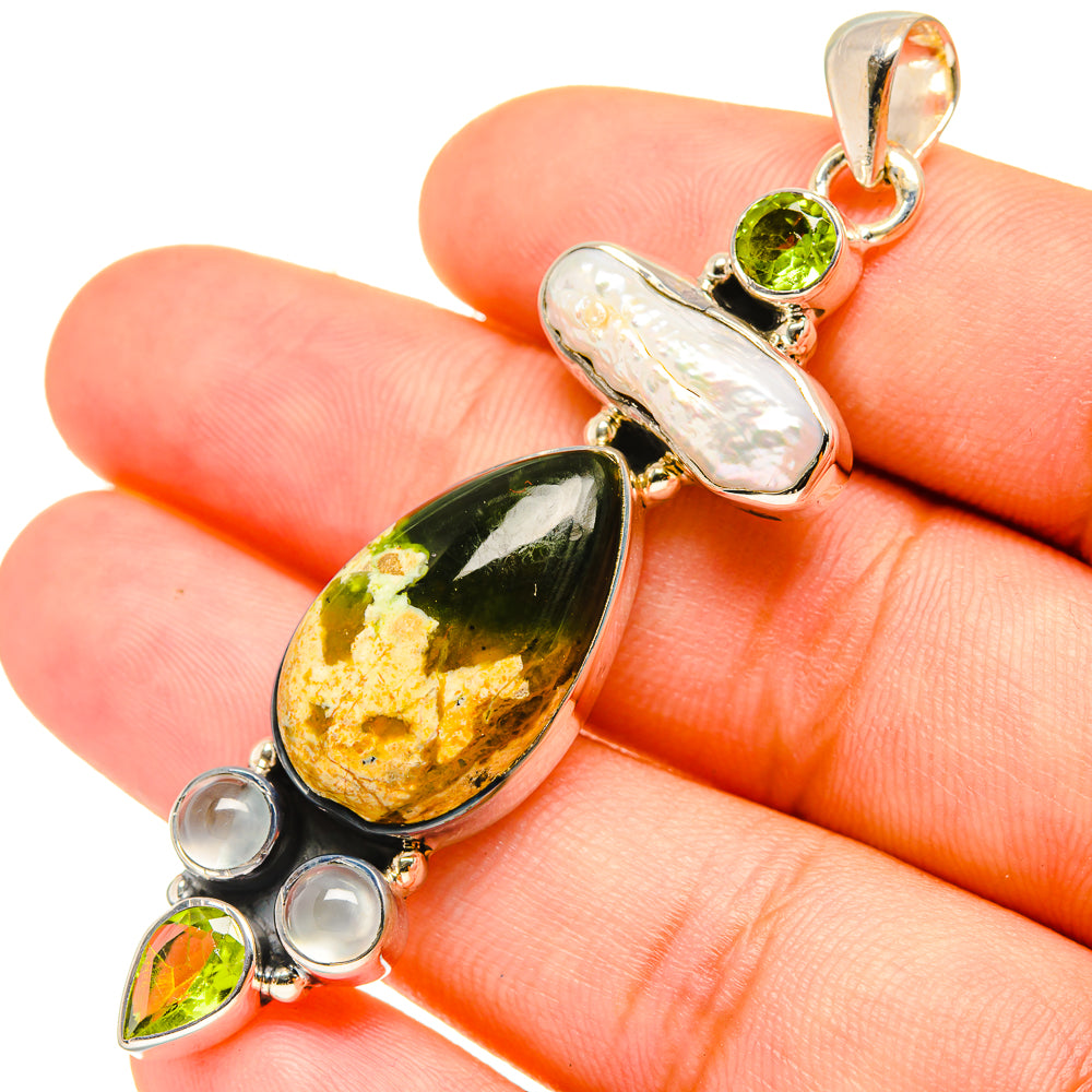 Australian Green Opal, Mother Of Pearl, Peridot, Aquamarine Pendants handcrafted by Anasilvercos - PD6891