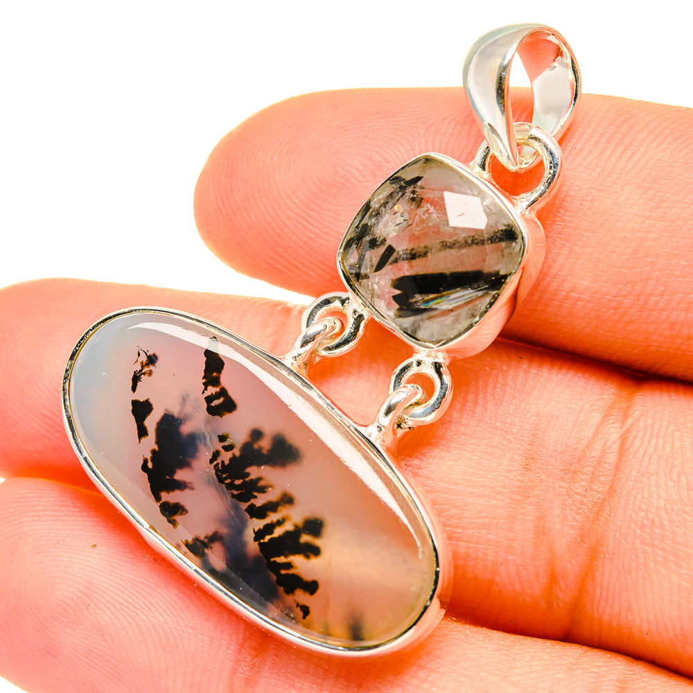 Scenic Dendritic Agate, Tourmalinated Quartz Pendants handcrafted by Anasilvercos - PD6897