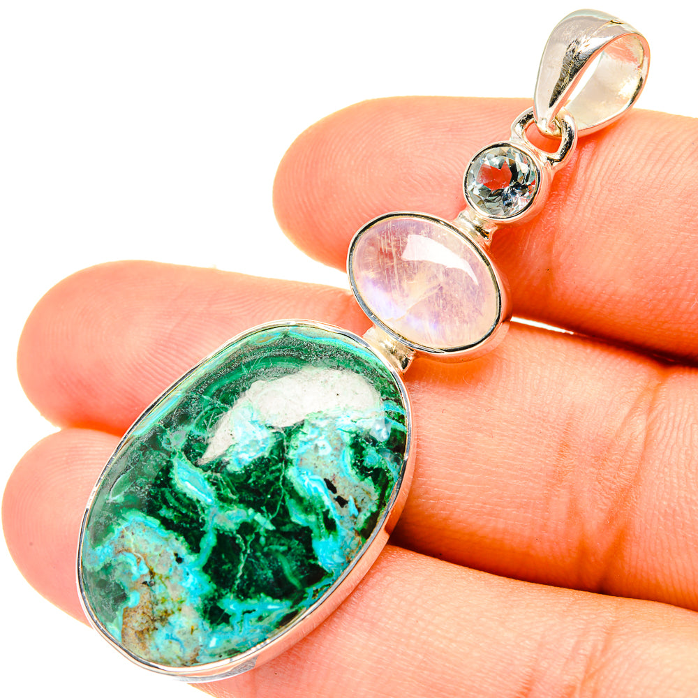 Chrysocolla, Rainbow Moonstone, Blue Topaz Pendants handcrafted by Anasilvercos - PD6899
