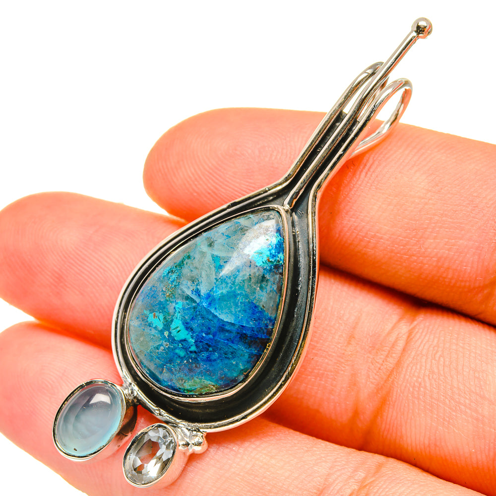 Chrysocolla In Quartz, Aqua Chalcedony, Blue Topaz Pendants handcrafted by Anasilvercos - PD6908