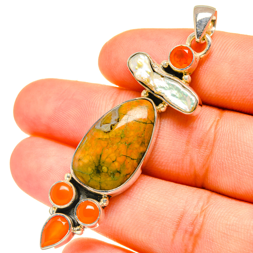 Unakite, Mother Of Pearl, Carnelian Pendants handcrafted by Anasilvercos - PD6911