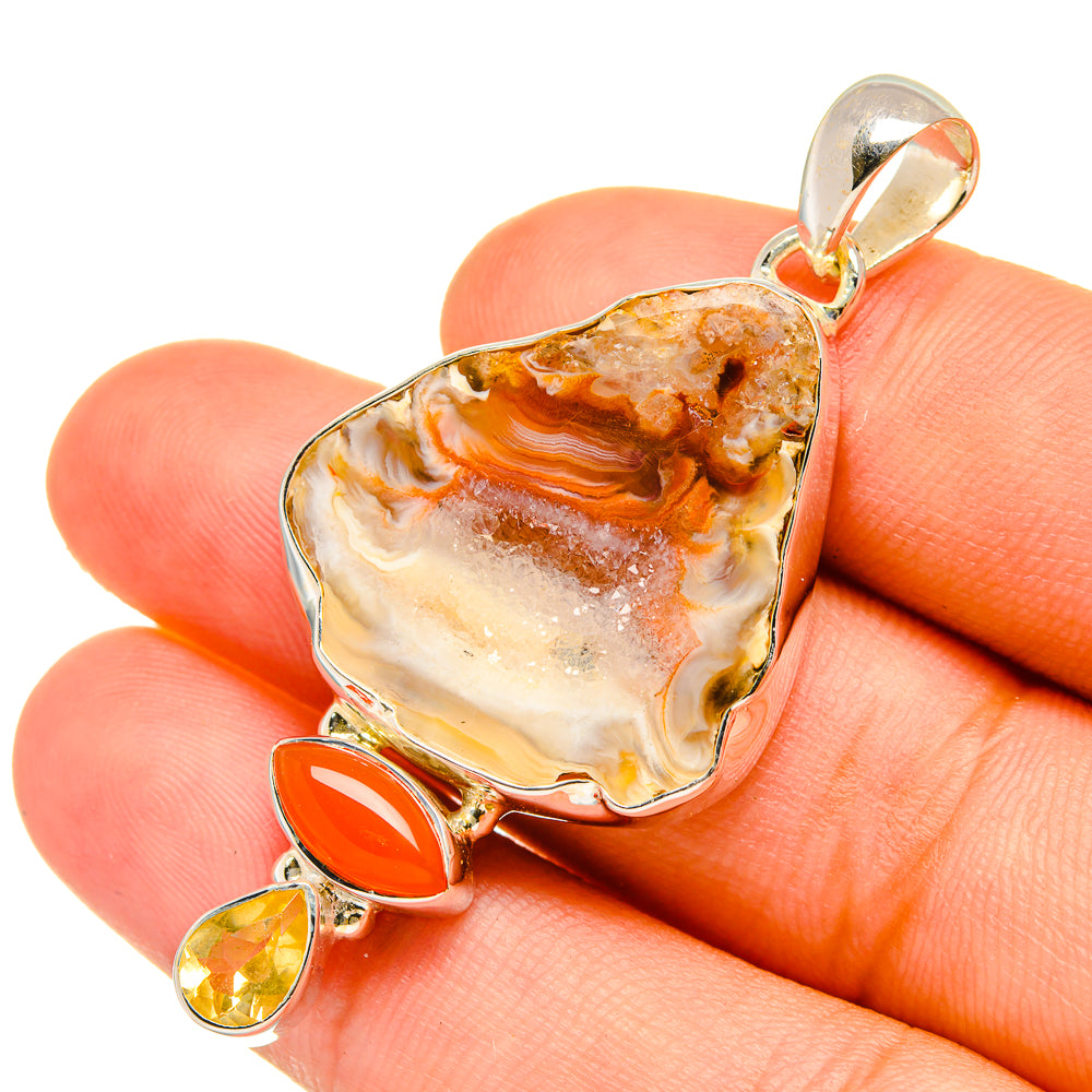 Coconut Geode Slice, Carnelian, Citrine Pendants handcrafted by Anasilvercos - PD6931