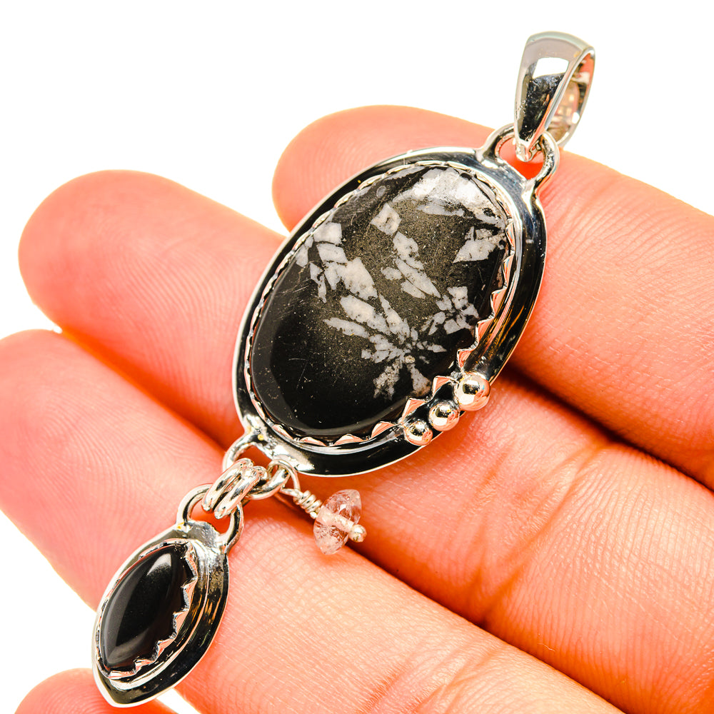Chrysanthemum Stone, Black Onyx, White Quartz Pendants handcrafted by Anasilvercos - PD6975
