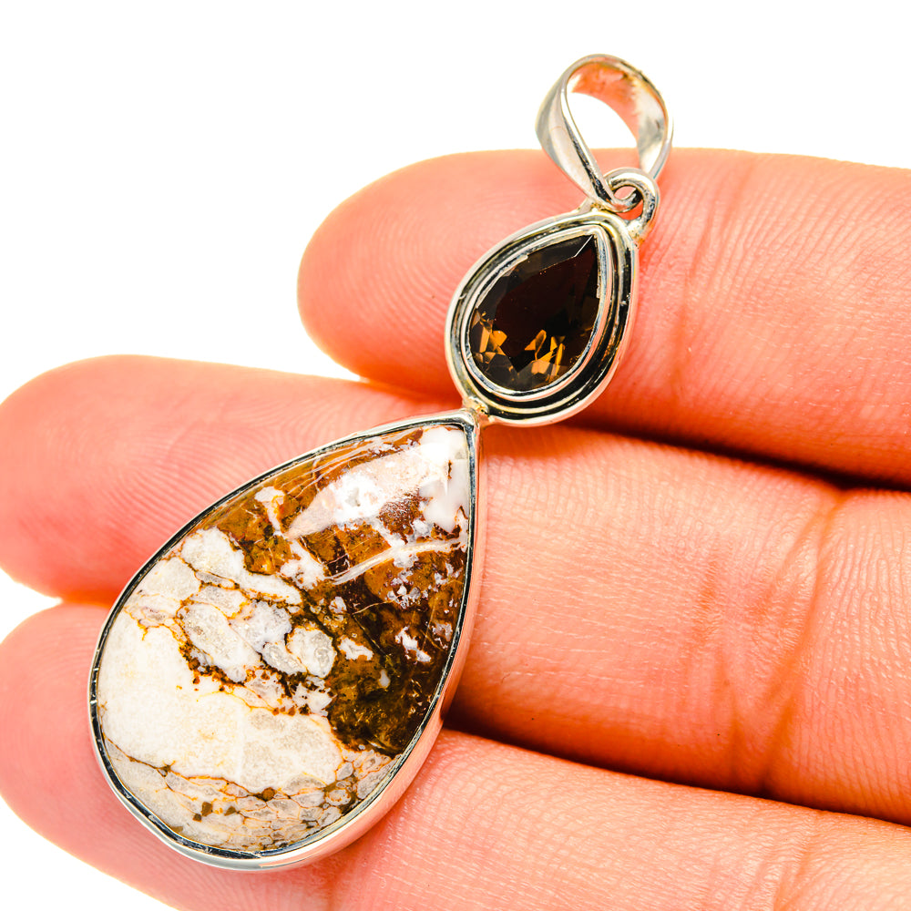 Peanut Wood Jasper, Smoky Quartz Pendants handcrafted by Anasilvercos - PD7013