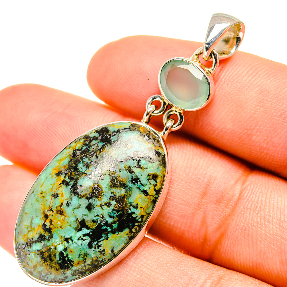 Tibetan Turquoise, Aqua Chalcedony Pendants handcrafted by Anasilvercos - PD7022