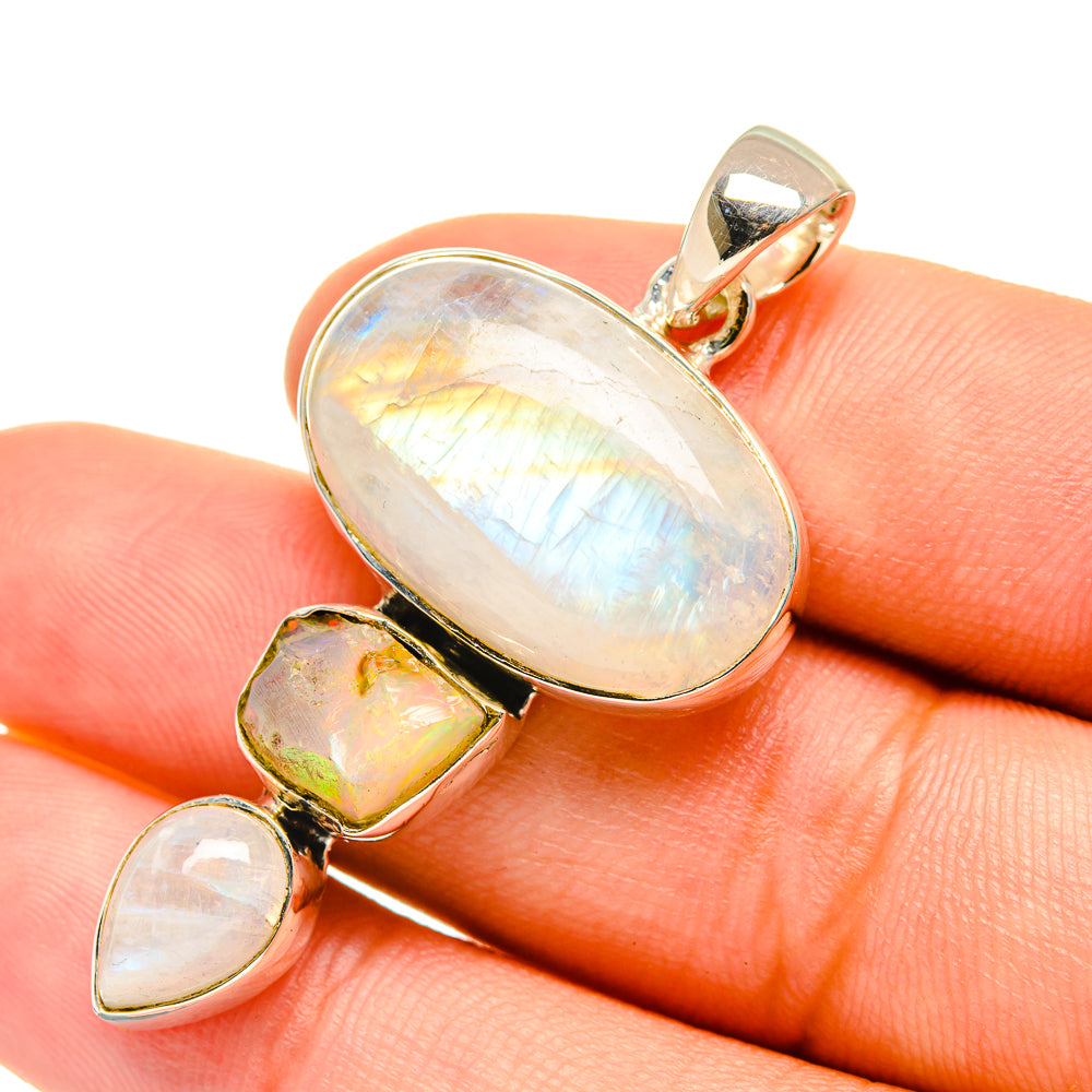Rainbow Moonstone Pendants handcrafted by Anasilvercos - PD7046