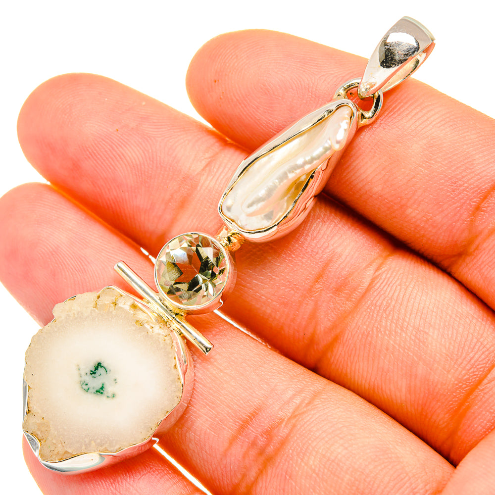 White Solar Quartz Pendants handcrafted by Anasilvercos - PD7071