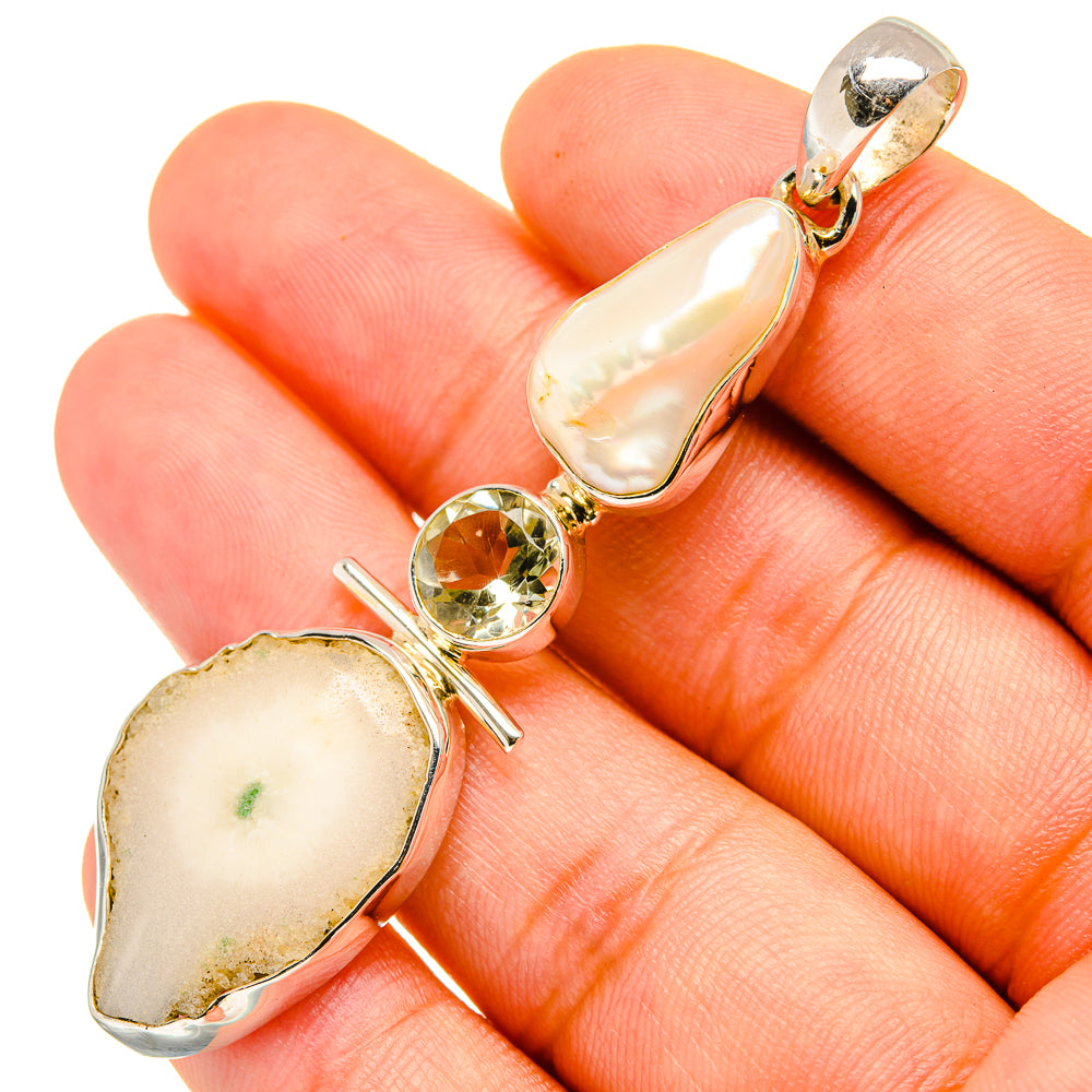White Solar Quartz Pendants handcrafted by Anasilvercos - PD7082