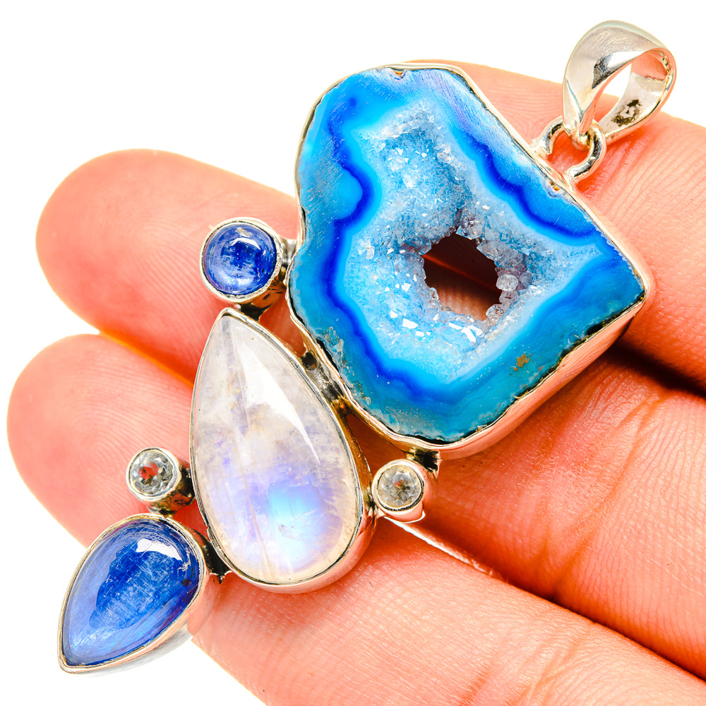 Blue Geode Slice Pendants handcrafted by Anasilvercos - PD7248