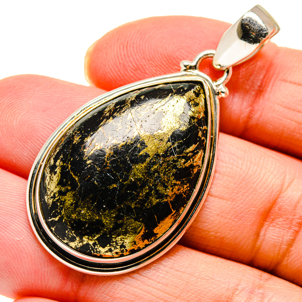 Pyrite In Black Onyx Pendants handcrafted by Anasilvercos - PD742780