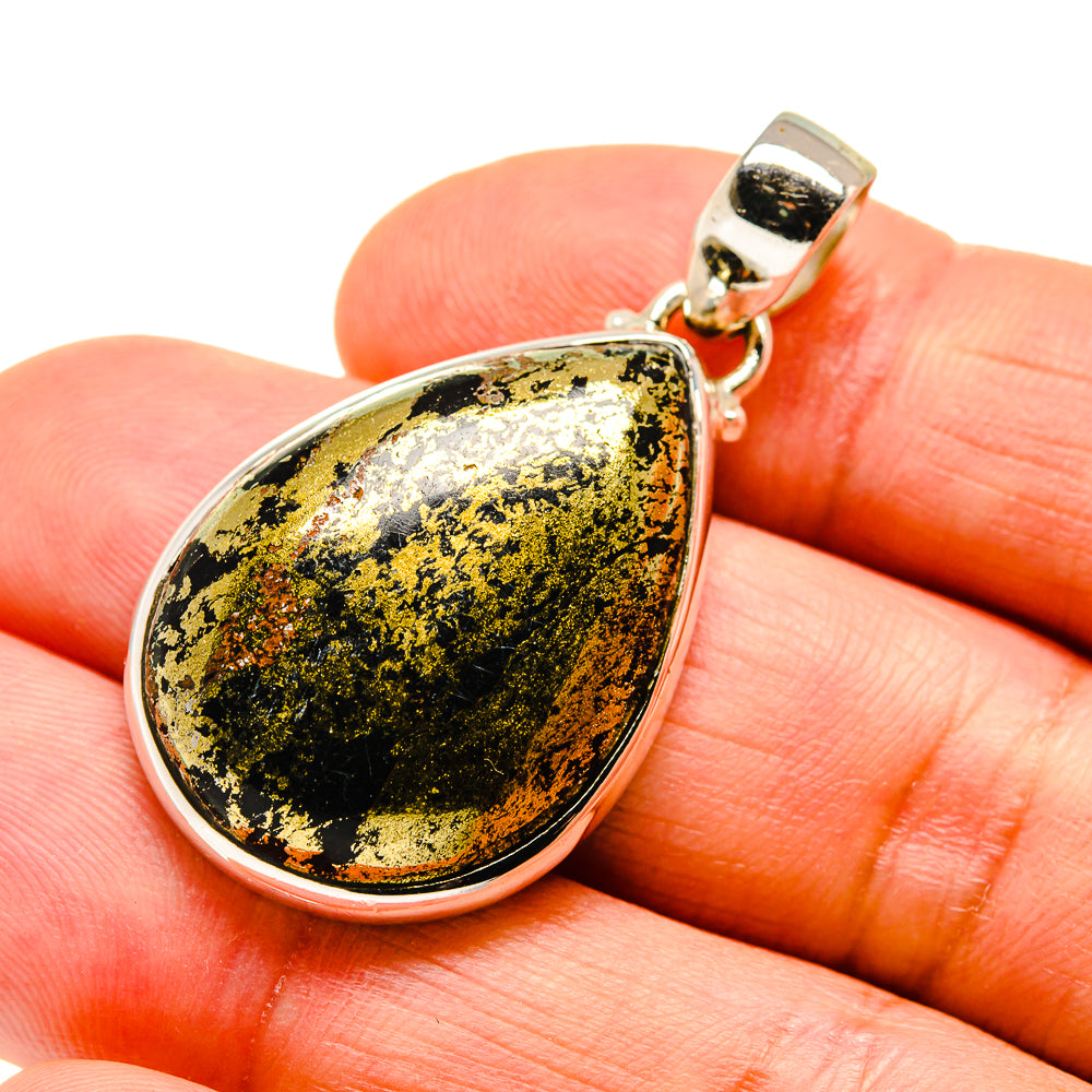 Pyrite In Black Onyx Pendants handcrafted by Anasilvercos - PD742992