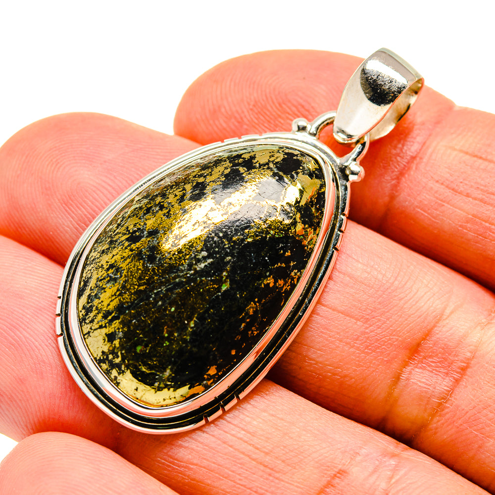 Pyrite In Black Onyx Pendants handcrafted by Anasilvercos - PD742993