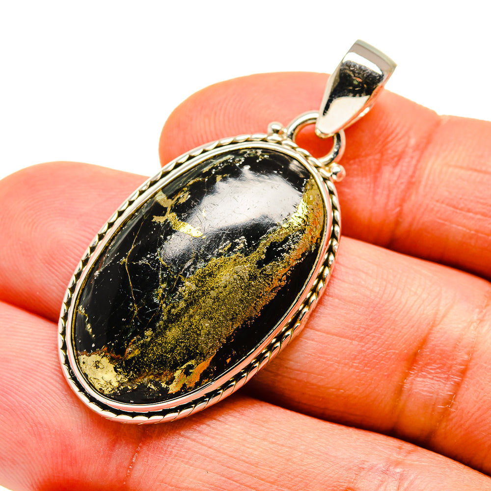 Pyrite In Black Onyx Pendants handcrafted by Anasilvercos - PD742994
