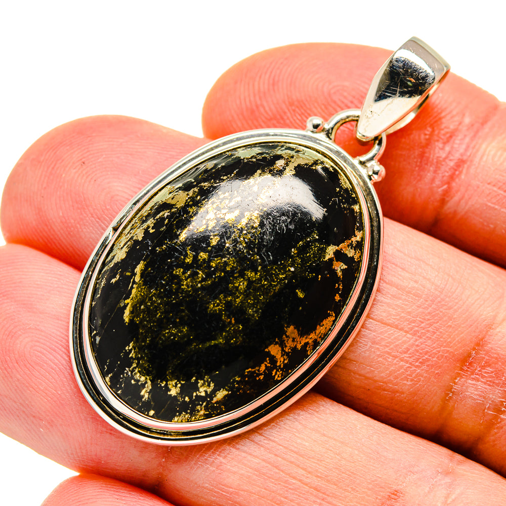 Pyrite In Black Onyx Pendants handcrafted by Anasilvercos - PD743086