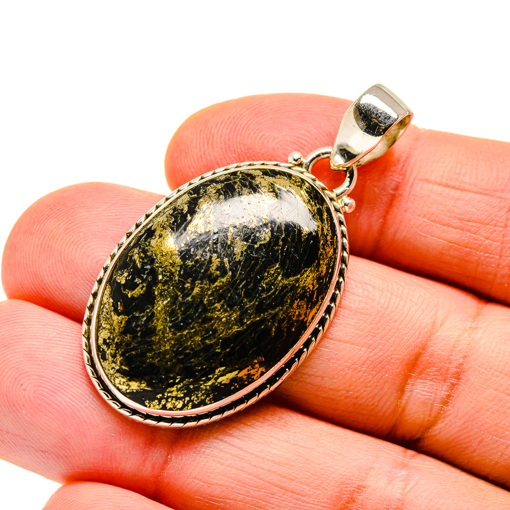 Pyrite In Black Onyx Pendants handcrafted by Anasilvercos - PD743149