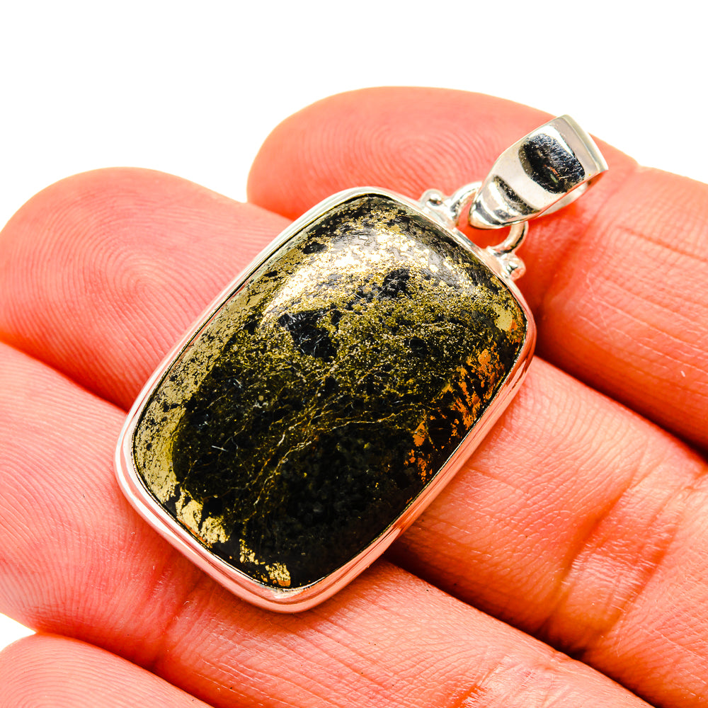 Pyrite In Black Onyx Pendants handcrafted by Anasilvercos - PD743408