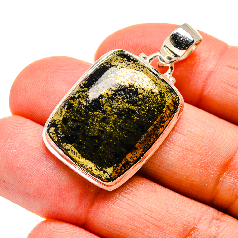 Pyrite In Black Onyx Pendants handcrafted by Anasilvercos - PD743648