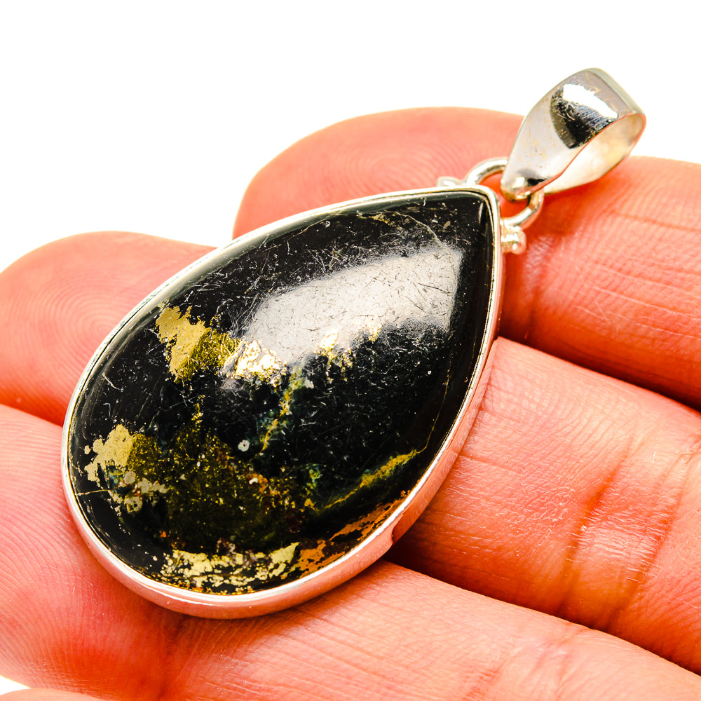 Pyrite In Black Onyx Pendants handcrafted by Anasilvercos - PD743707