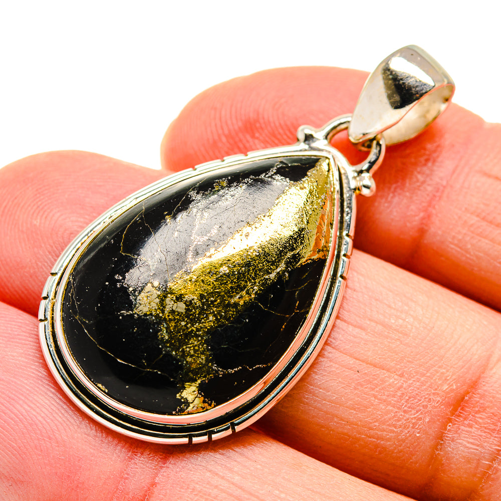 Pyrite In Black Onyx Pendants handcrafted by Anasilvercos - PD743737