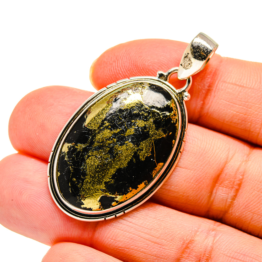 Pyrite In Black Onyx Pendants handcrafted by Anasilvercos - PD744685