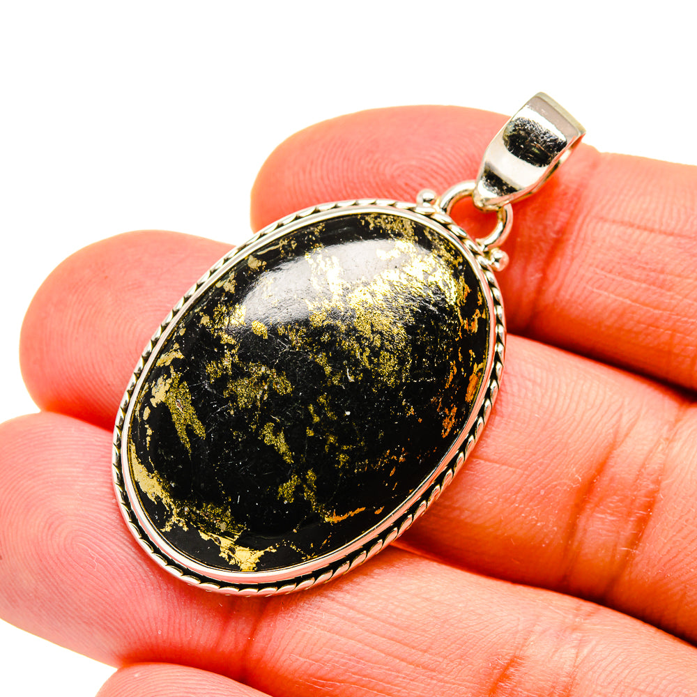 Pyrite In Black Onyx Pendants handcrafted by Anasilvercos - PD744919
