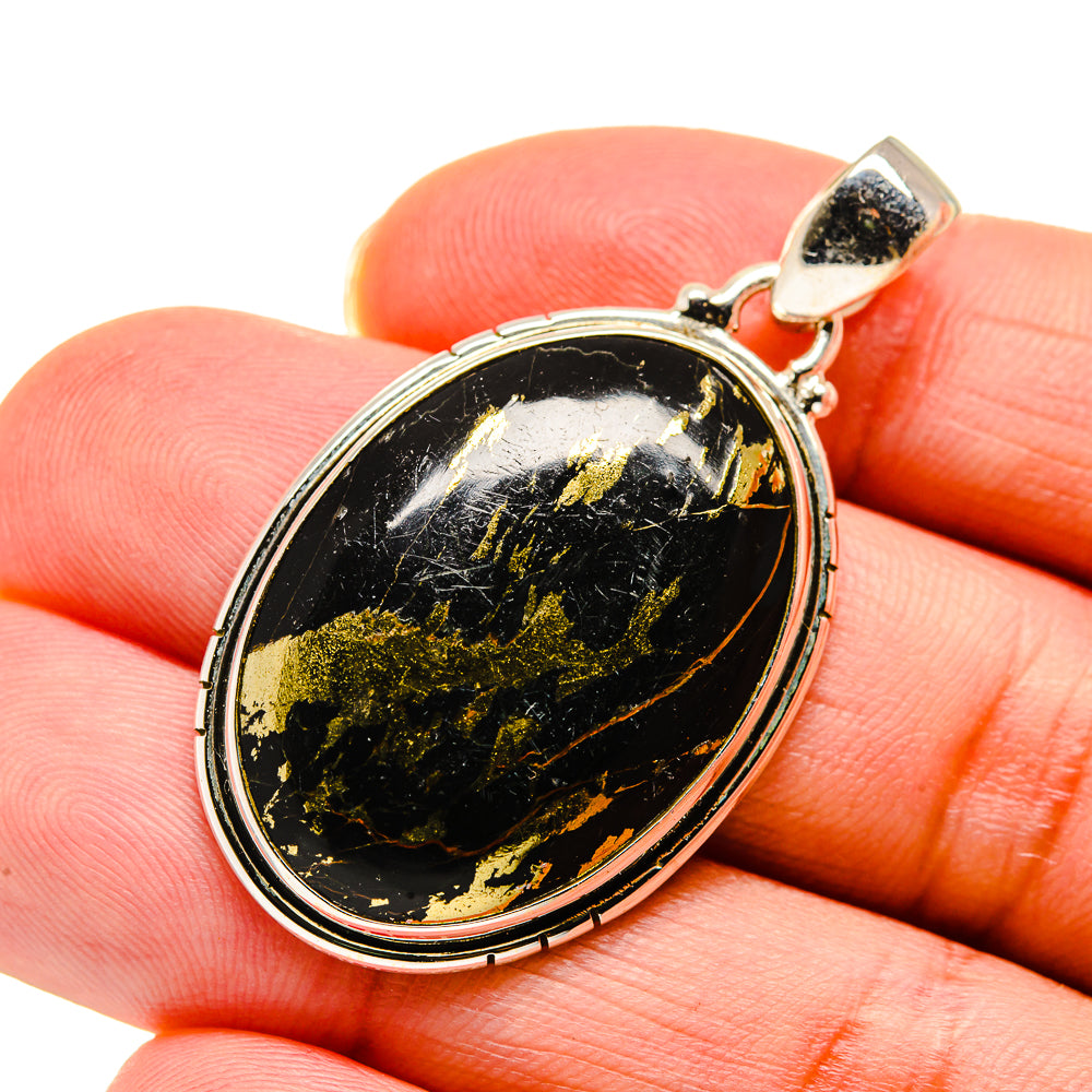 Pyrite In Black Onyx Pendants handcrafted by Anasilvercos - PD745388