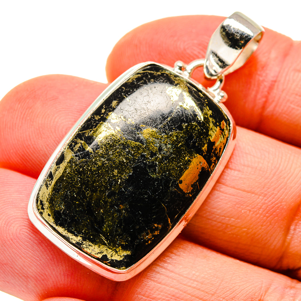 Pyrite In Black Onyx Pendants handcrafted by Anasilvercos - PD745562