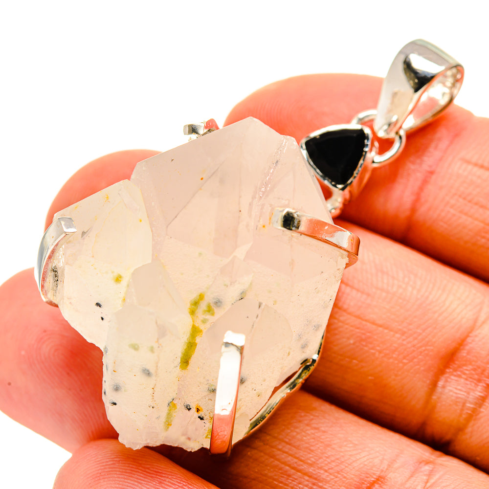 Green Tourmaline In Quartz Pendants handcrafted by Anasilvercos - PD745796