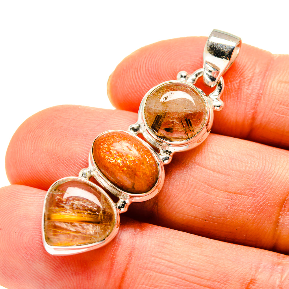 Rutilated Quartz, Sunstone Pendants handcrafted by Anasilvercos - PD746175