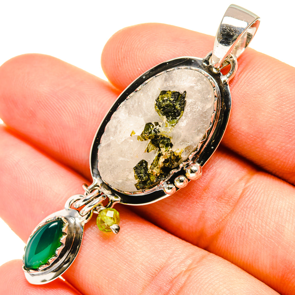 Green Tourmaline In Quartz Pendants handcrafted by Anasilvercos - PD7499
