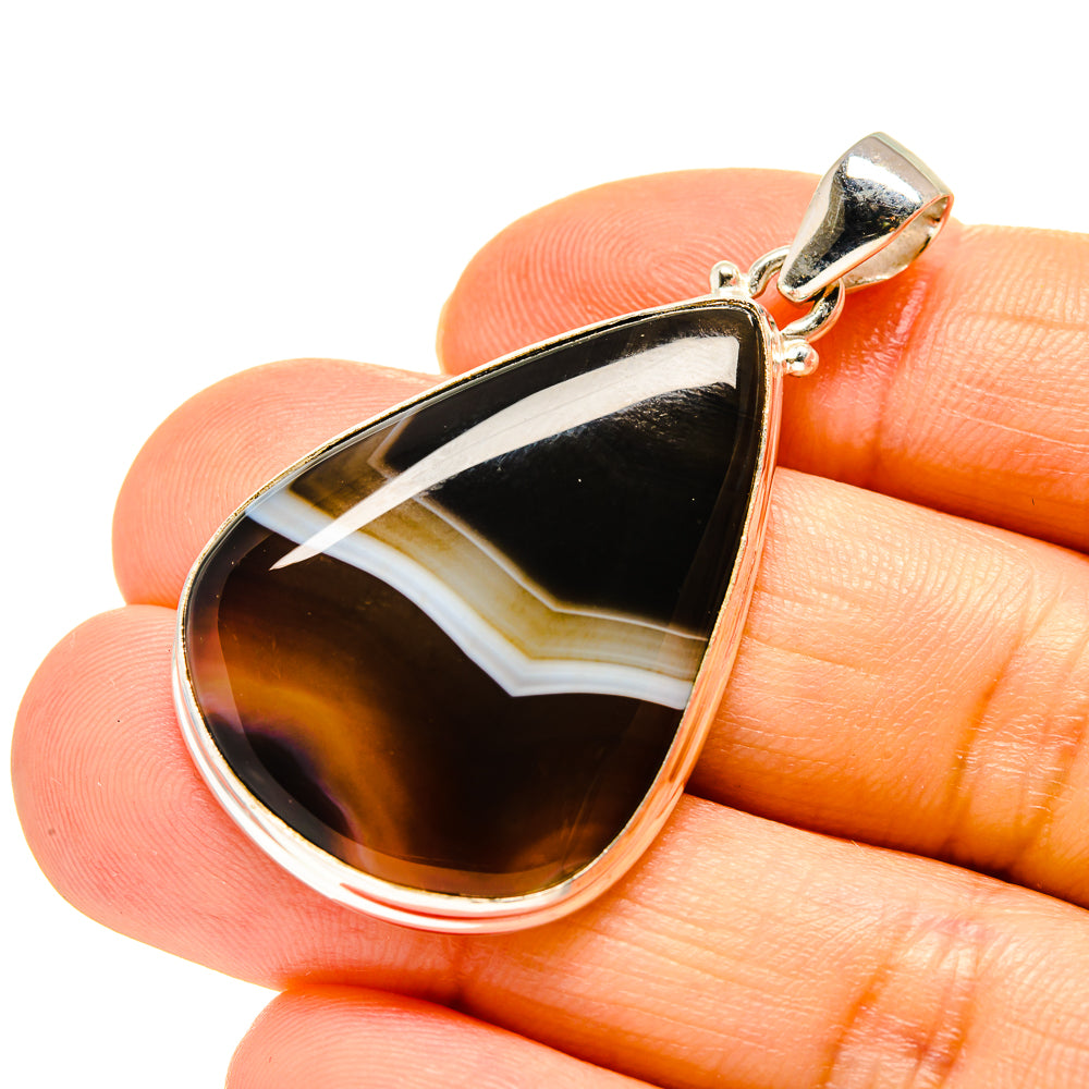 Black Botswana Agate Pendants handcrafted by Anasilvercos - PD753686