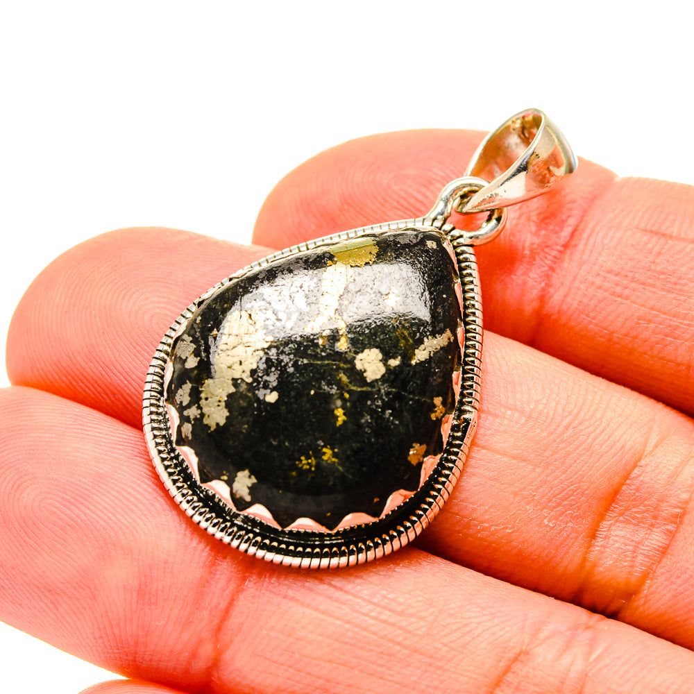 Pyrite In Black Onyx Pendants handcrafted by Anasilvercos - PD754698