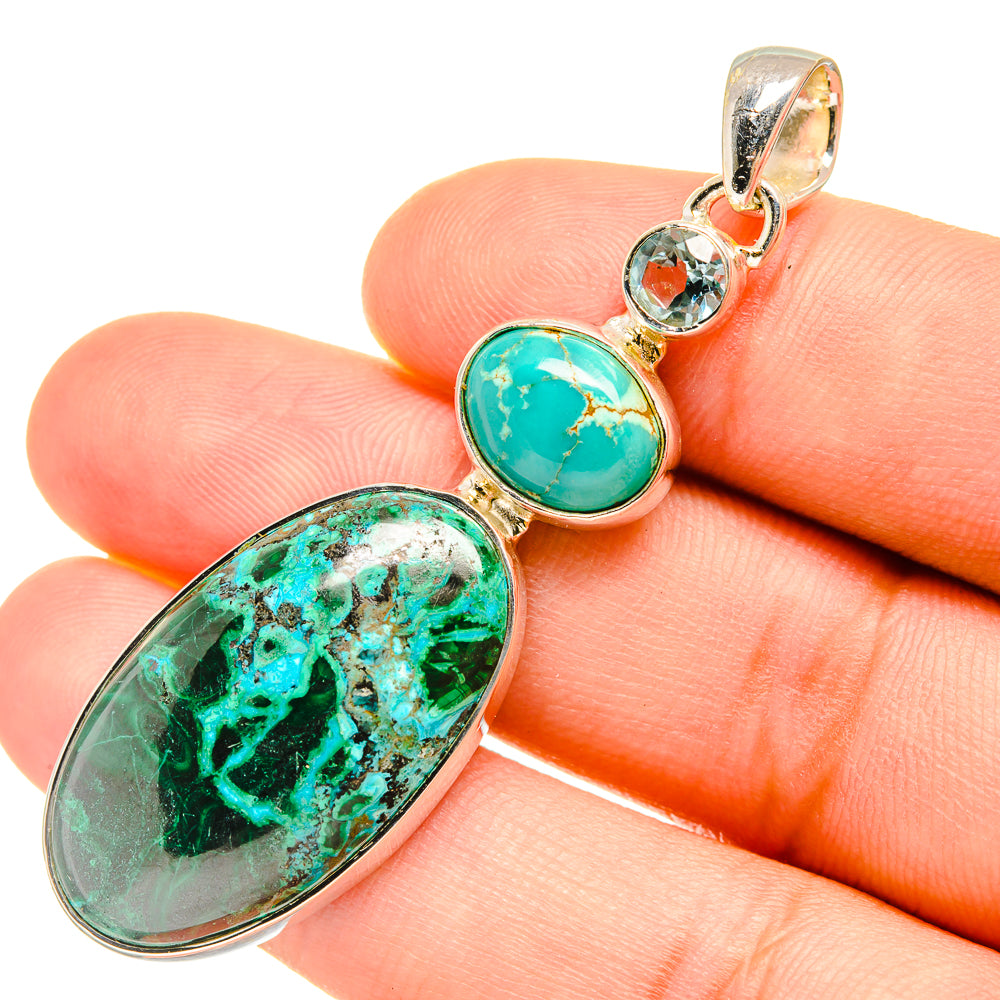 Malachite In Chrysocolla Pendants handcrafted by Anasilvercos - PD7554