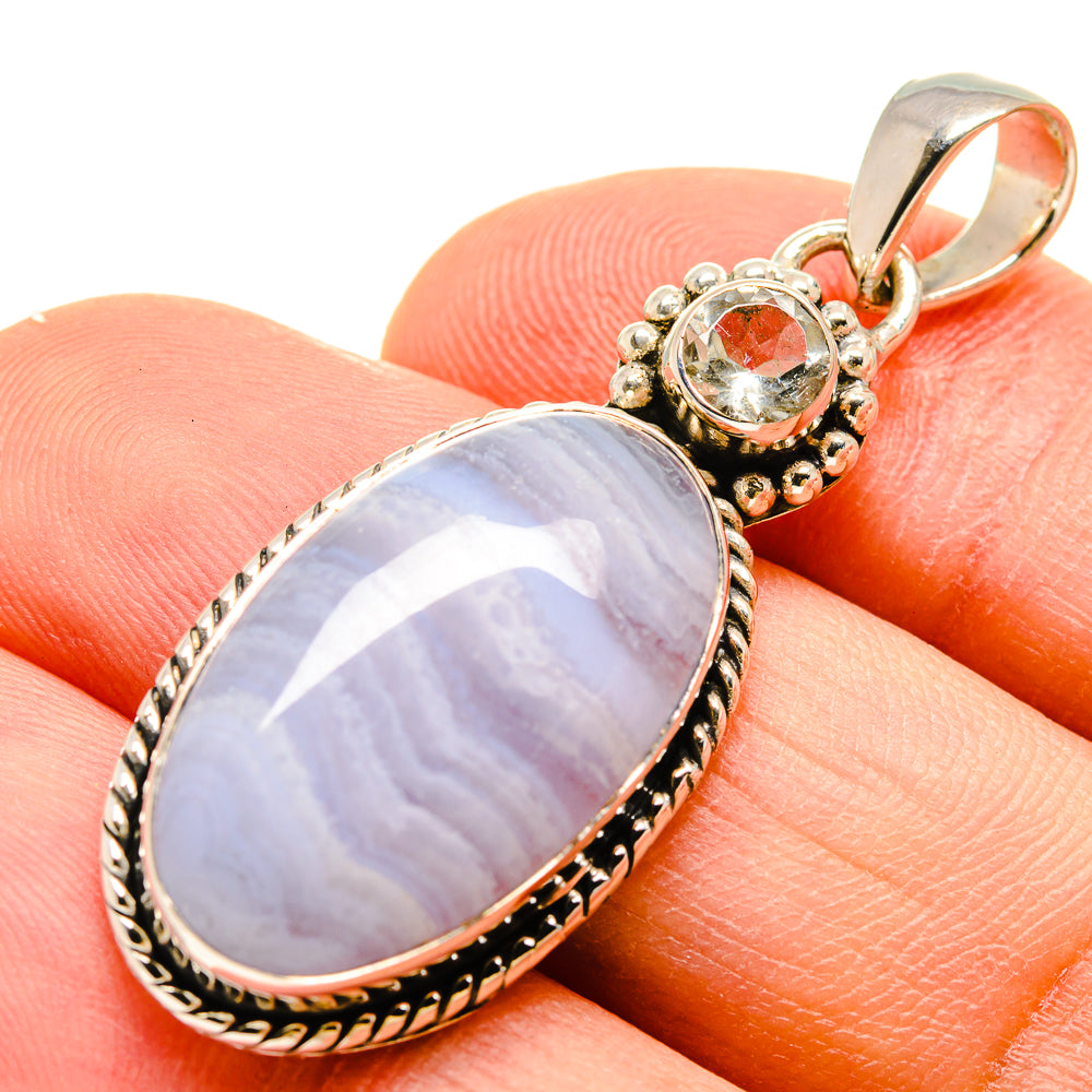 Blue Lace Agate Pendants handcrafted by Anasilvercos - PD755788