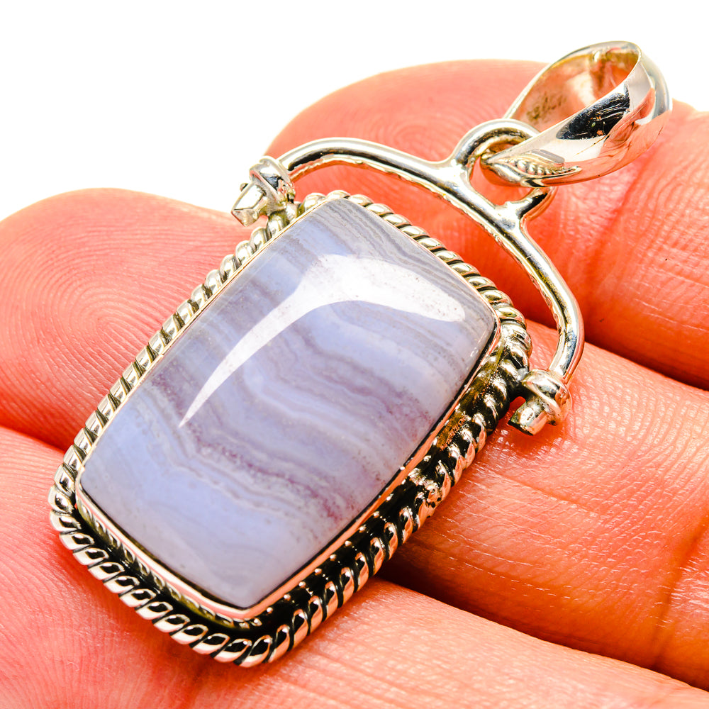 Blue Lace Agate Pendants handcrafted by Anasilvercos - PD756384