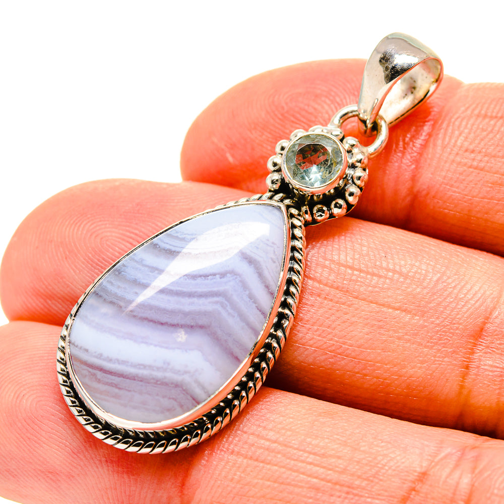 Blue Lace Agate Pendants handcrafted by Anasilvercos - PD756392