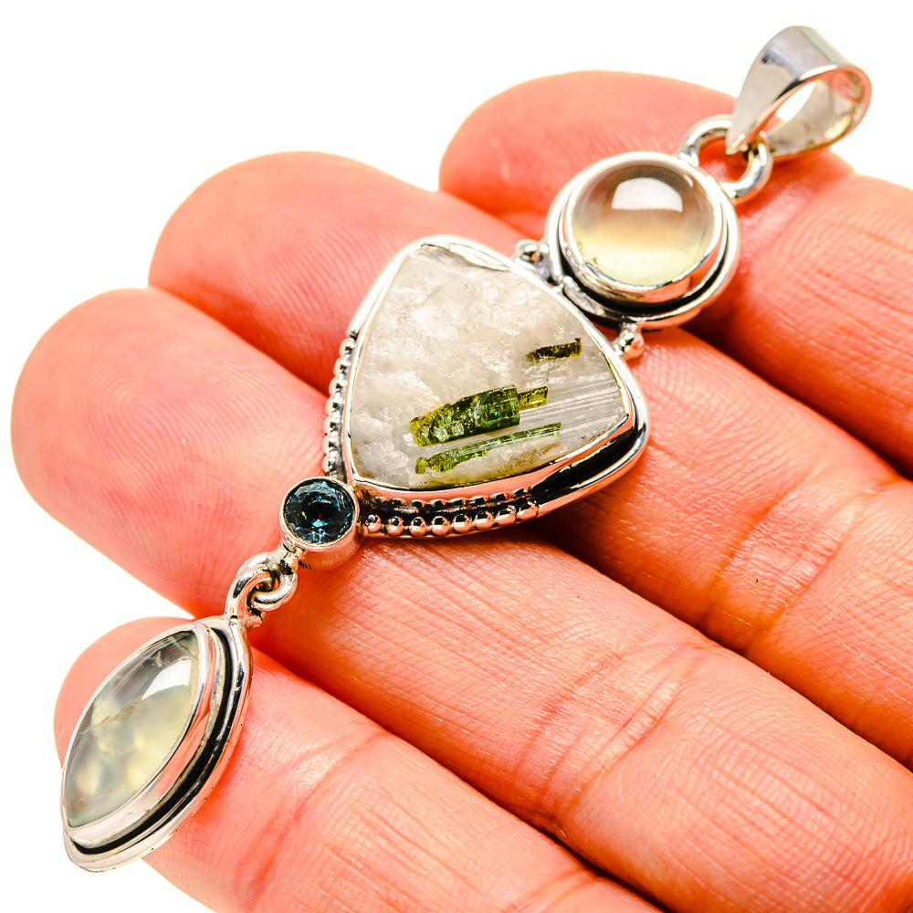 Green Tourmaline In Quartz Pendants handcrafted by Anasilvercos - PD756447