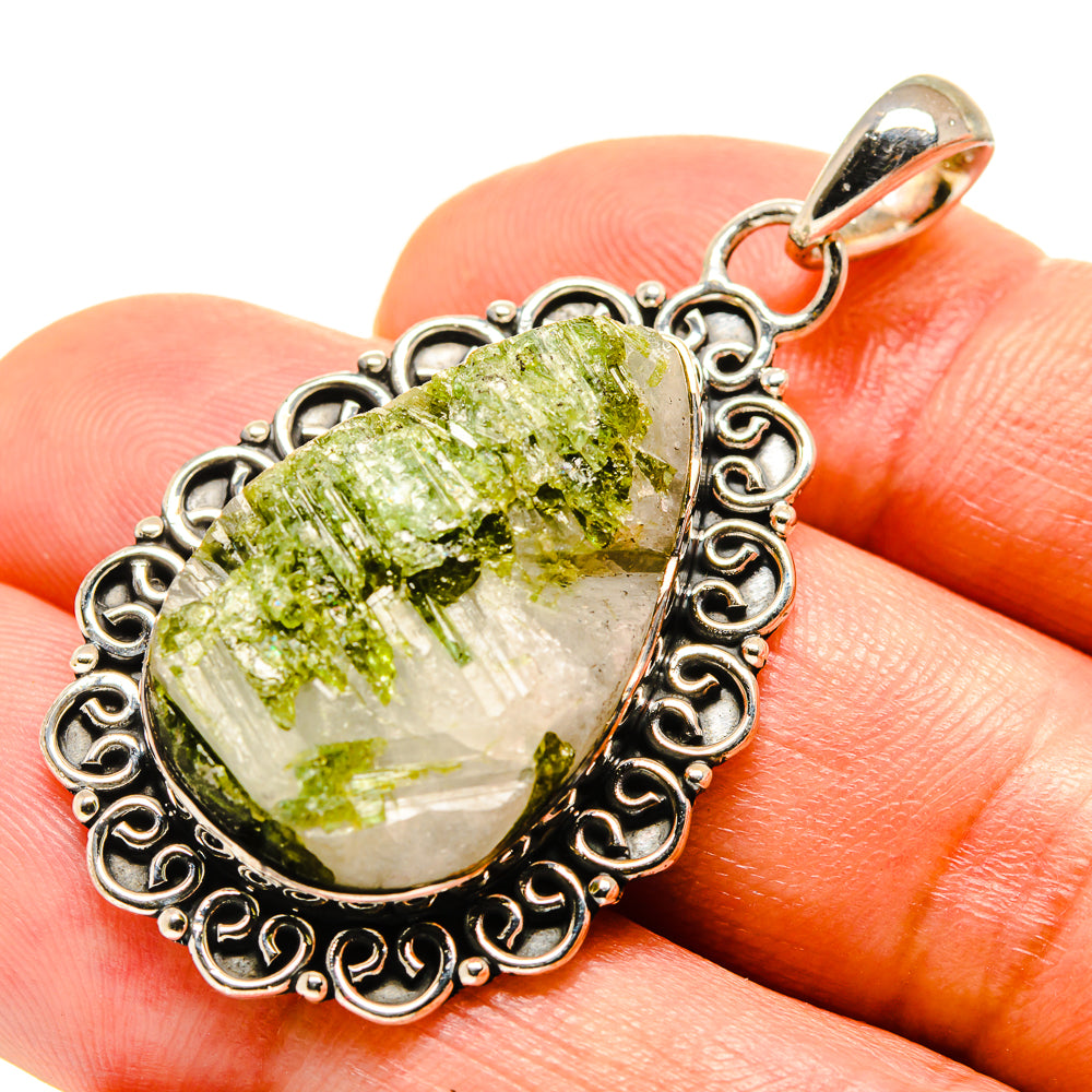 Green Tourmaline In Quartz Pendants handcrafted by Anasilvercos - PD756523