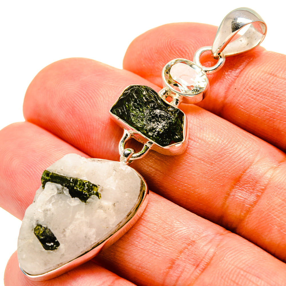 Green Tourmaline In Quartz Pendants handcrafted by Anasilvercos - PD756537