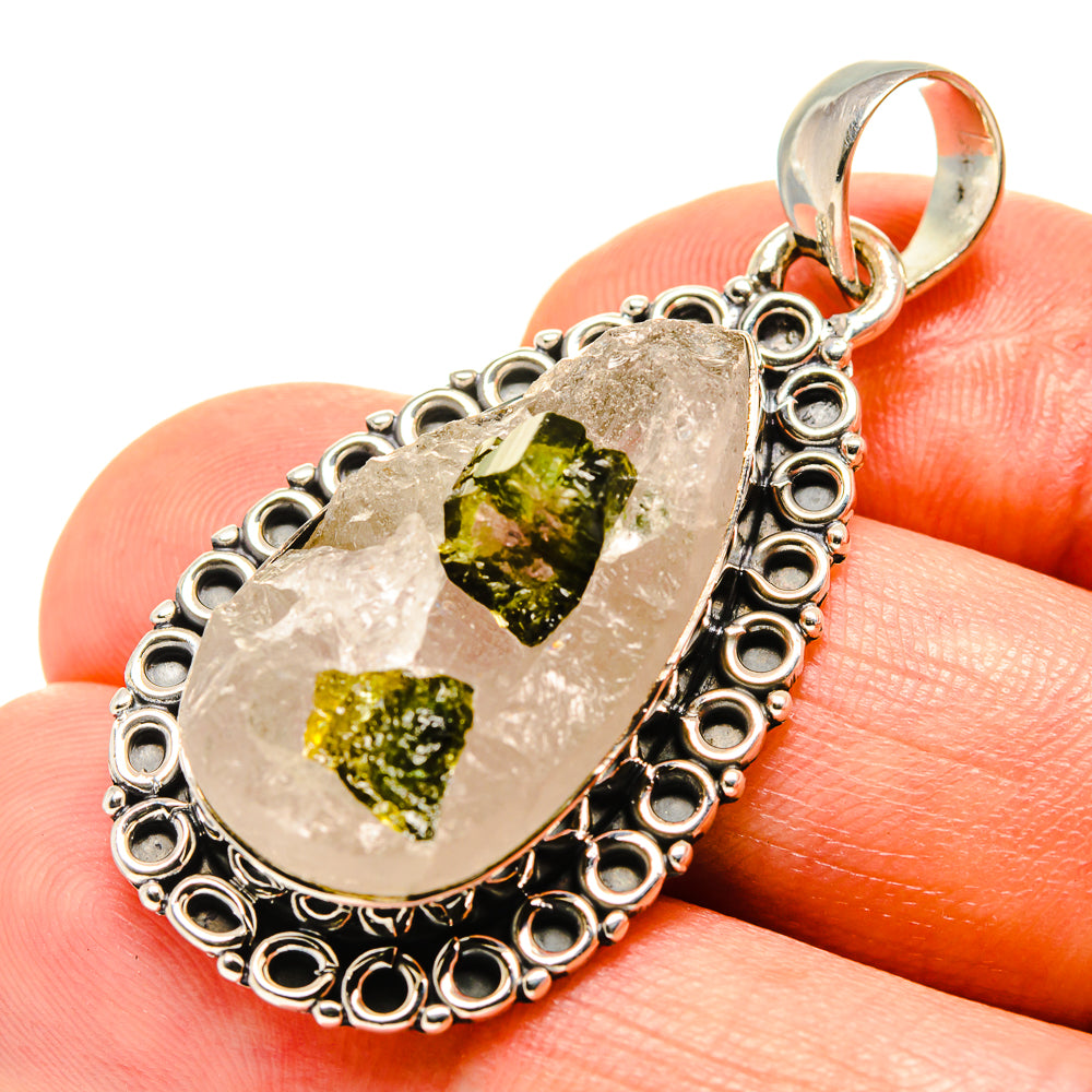 Green Tourmaline In Quartz Pendants handcrafted by Anasilvercos - PD756544