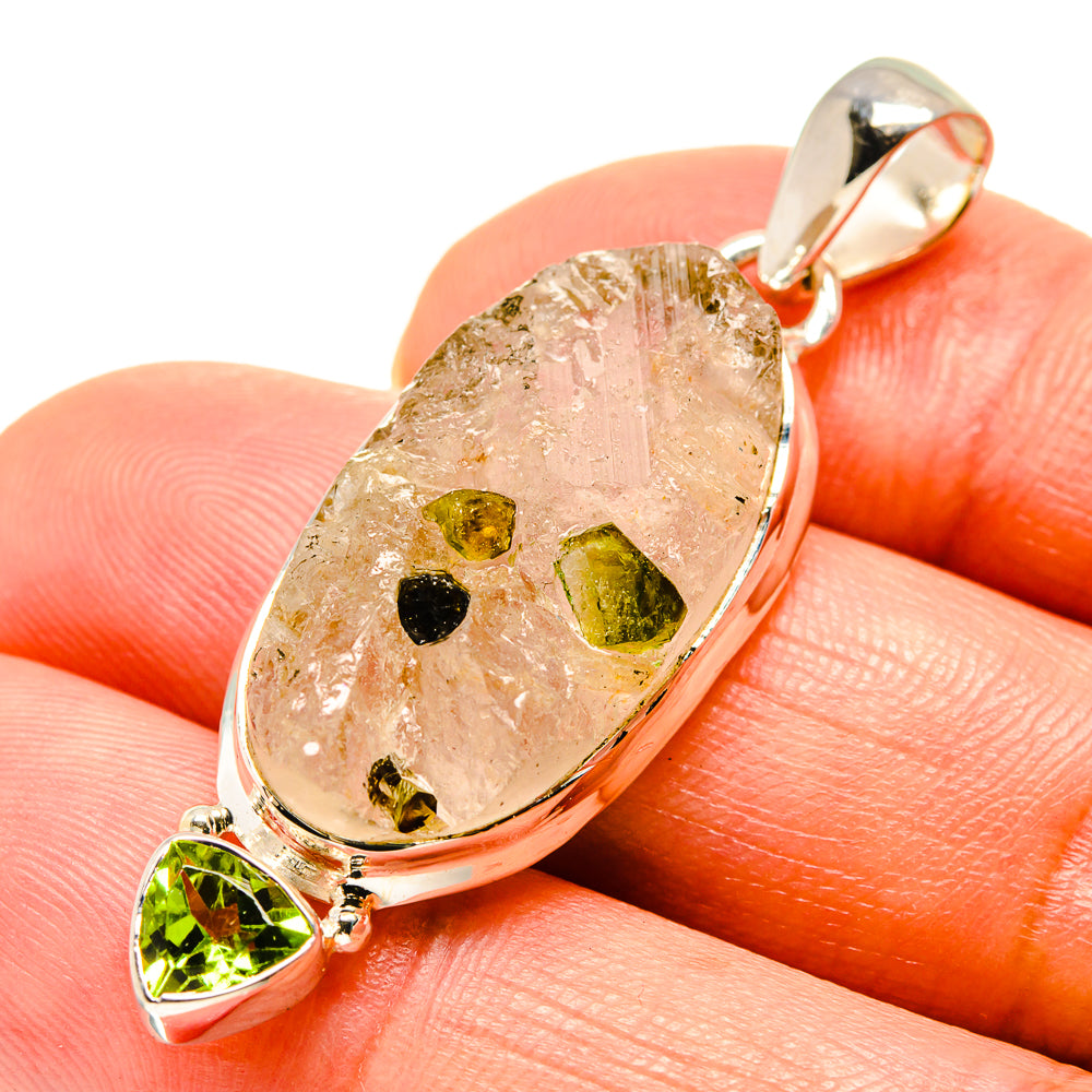 Green Tourmaline In Quartz Pendants handcrafted by Anasilvercos - PD756562