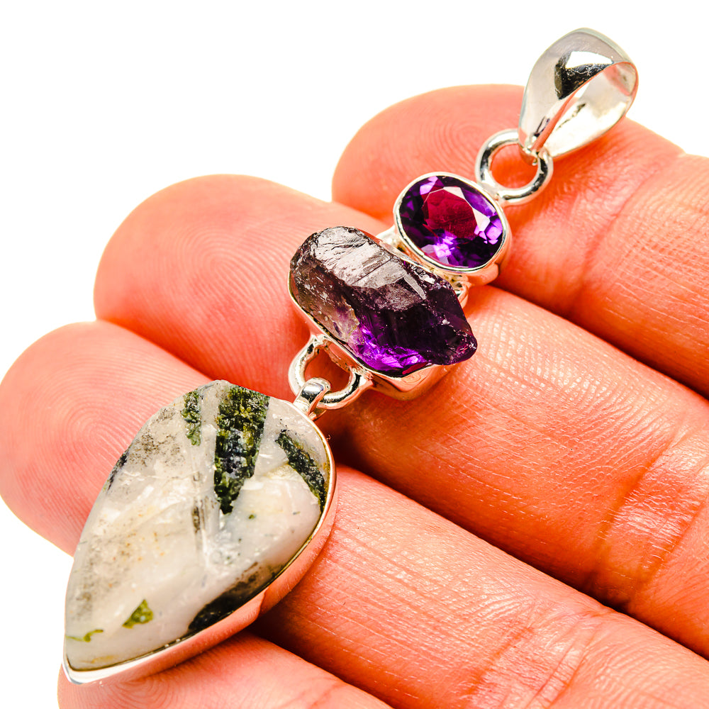 Green Tourmaline In Quartz Pendants handcrafted by Anasilvercos - PD756573