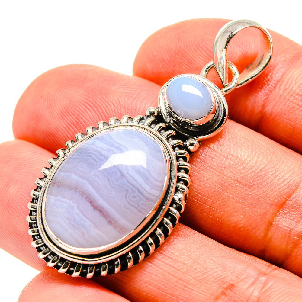 Blue Lace Agate Pendants handcrafted by Anasilvercos - PD756580