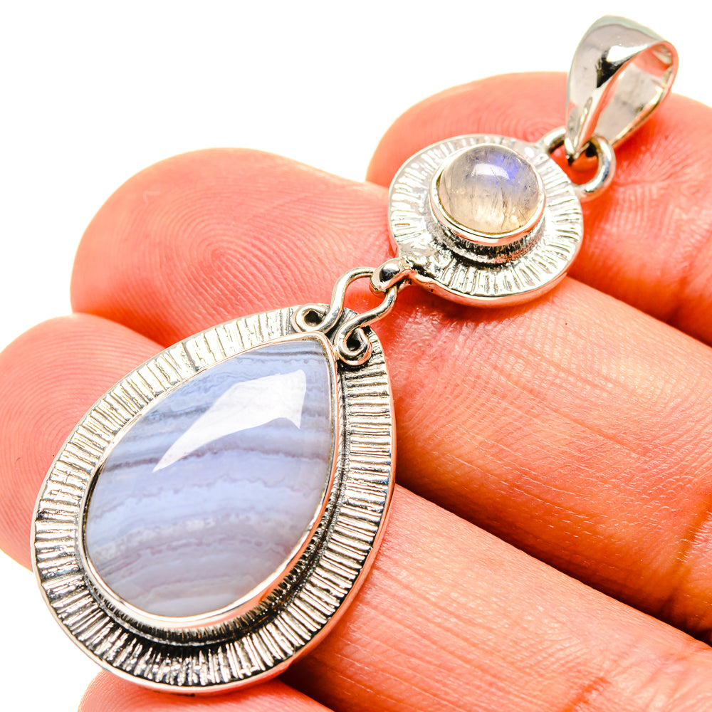 Blue Lace Agate Pendants handcrafted by Anasilvercos - PD756660